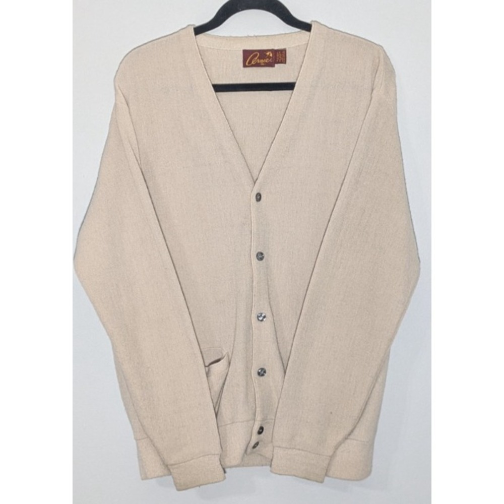 Vintage Arnie Arnold Palmer Cardigan Sweater Mens XL Tan 70s 80s Made in USA